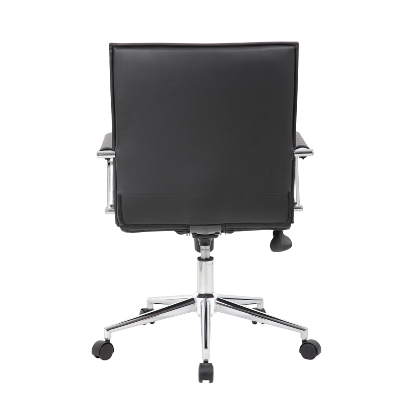 Scranton & Co Ribbed Back Vinyl Desk Chair with Chrome Arms and Base in Black