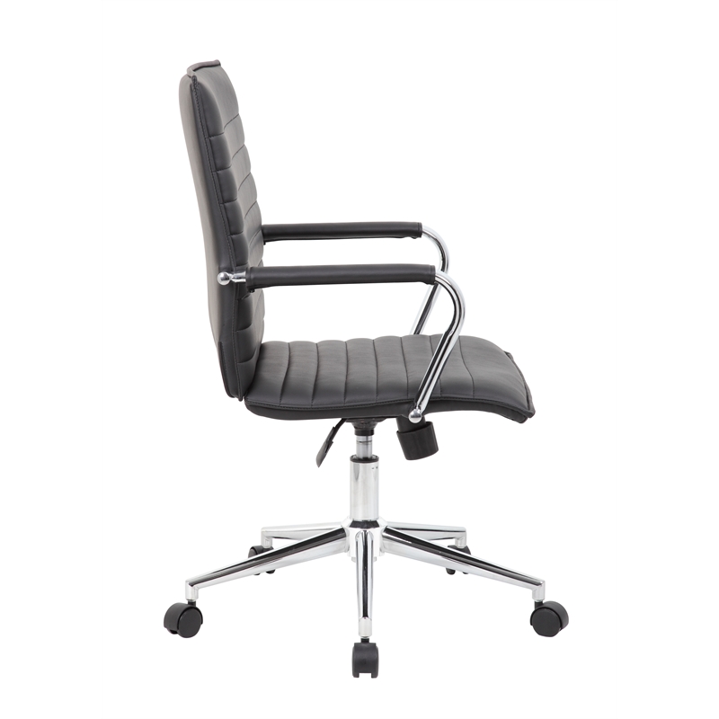 Scranton & Co Ribbed Back Vinyl Desk Chair with Chrome Arms and Base in Black
