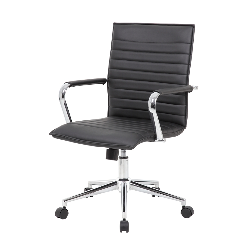 Scranton & Co Ribbed Back Vinyl Desk Chair with Chrome Arms and Base in Black