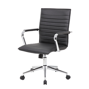 Scranton & Co Ribbed Back Vinyl Desk Chair with Chrome Arms and Base in Black
