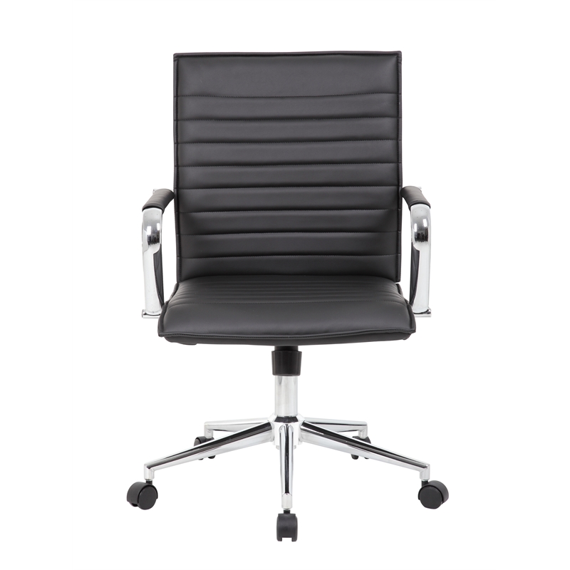 Scranton & Co Ribbed Back Vinyl Desk Chair with Chrome Arms and Base in Black