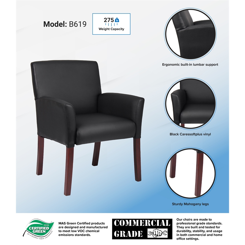 Scranton & Co Caressoft Box Arm Guest Chair with Mahogany Legs in Black