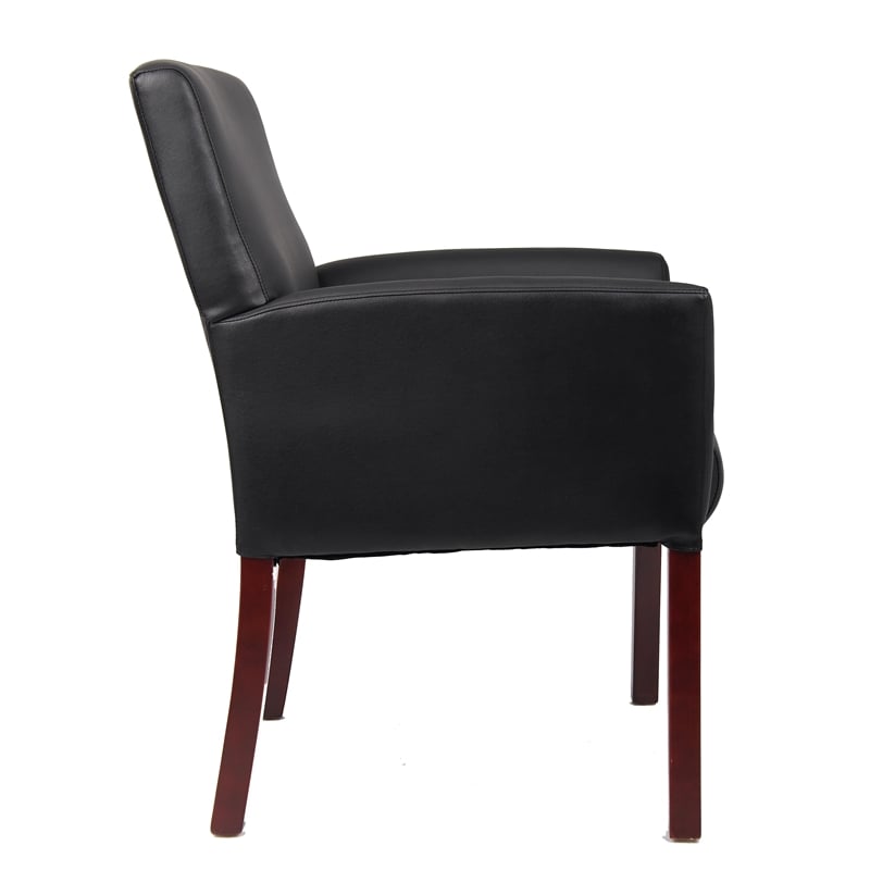 Scranton & Co Caressoft Box Arm Guest Chair with Mahogany Legs in Black