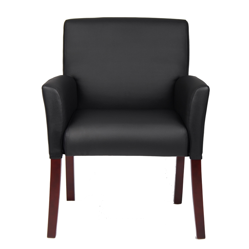 Scranton & Co Caressoft Box Arm Guest Chair with Mahogany Legs in Black