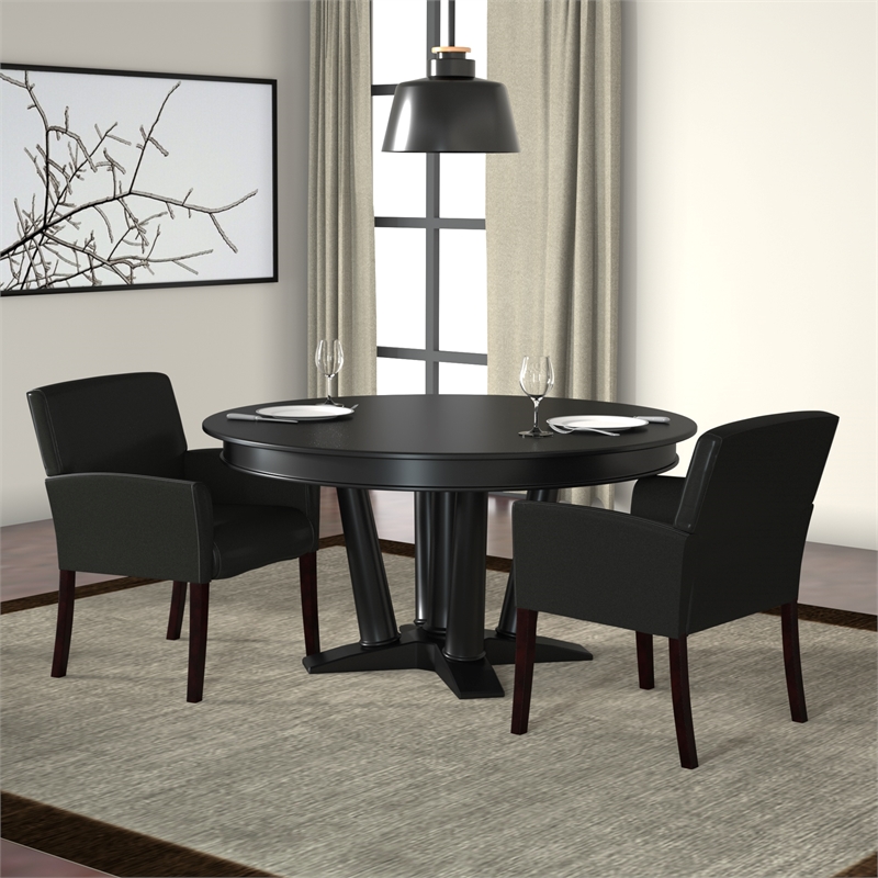Scranton & Co Caressoft Box Arm Guest Chair with Mahogany Legs in Black