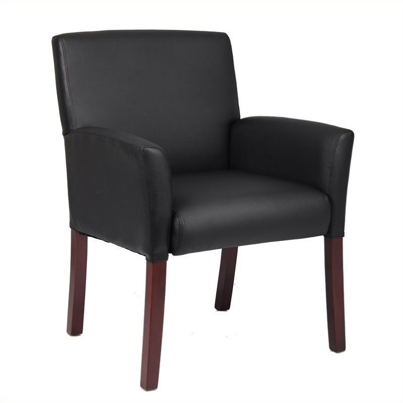 Scranton & Co Caressoft Box Arm Guest Chair with Mahogany Legs in Black