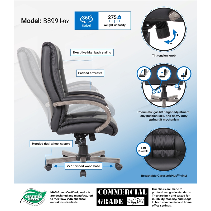 Scranton & Co High Back Executive Chair in Black Upholstery/Grey Wood