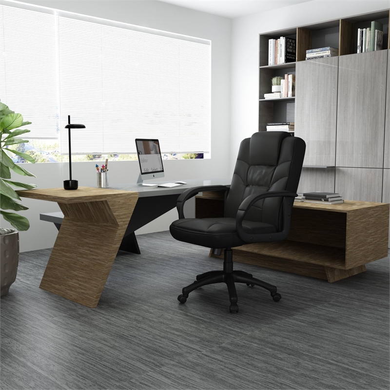 Scranton & Co Executive High Back LeatherPlus Chair with Lumbar Support in Black