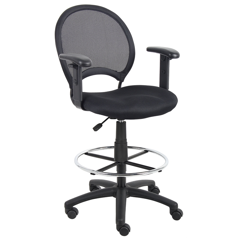 Scranton & Co Mesh Back Fabric Drafting Chair with Adjustable Arms in Black