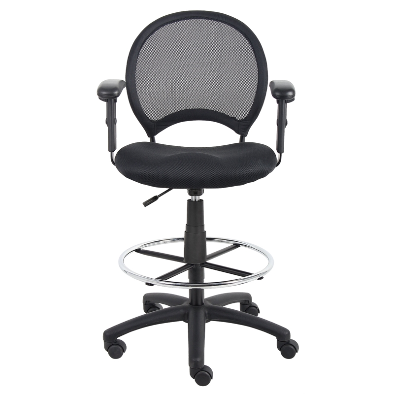 Scranton & Co Mesh Back Fabric Drafting Chair with Adjustable Arms in Black