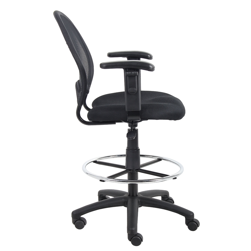 Scranton & Co Mesh Back Fabric Drafting Chair with Adjustable Arms in Black