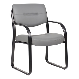 Scranton & Co LeatherPlus Sled Base Guest Chair with Lumbar Support in Gray