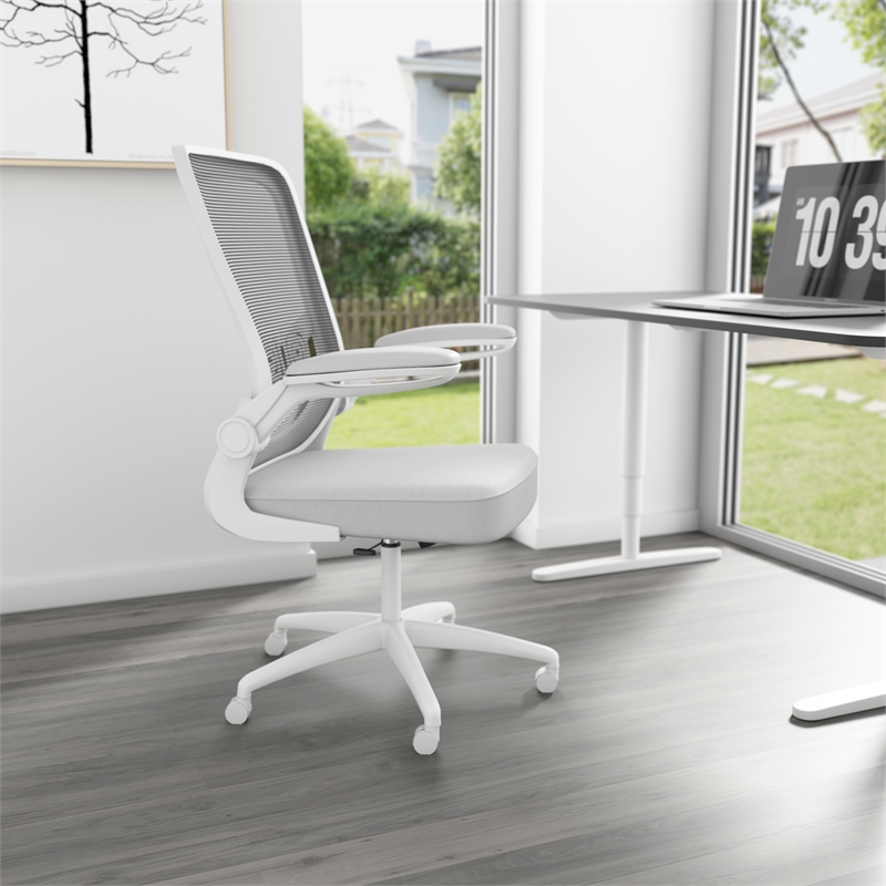 Scranton & Co Ergonomic Mesh Task Chair with Flip-Up Arms in Grey/White