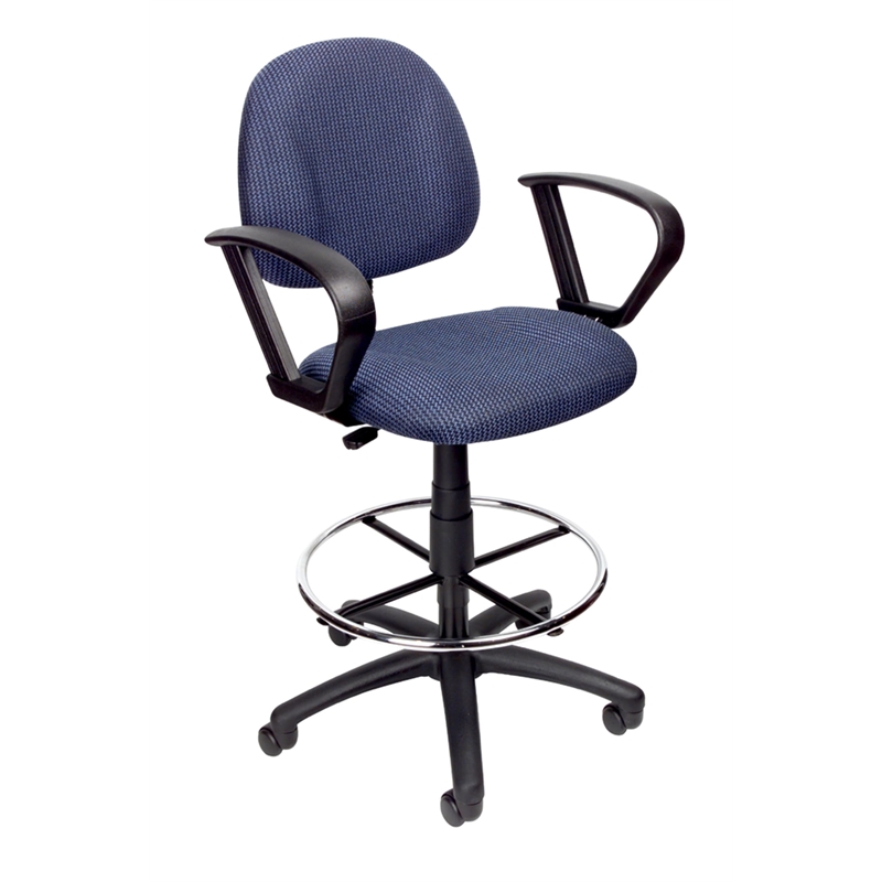 Scranton & Co Contoured Fabric Drafting Stool with Loop Arms in Blue