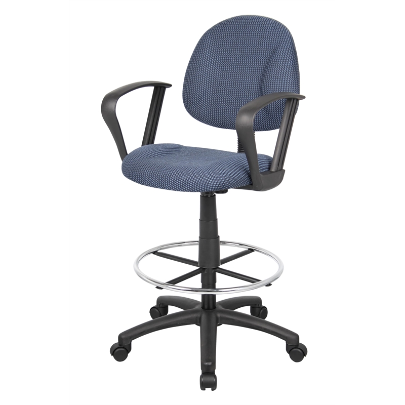 Scranton & Co Contoured Fabric Drafting Stool with Loop Arms in Blue