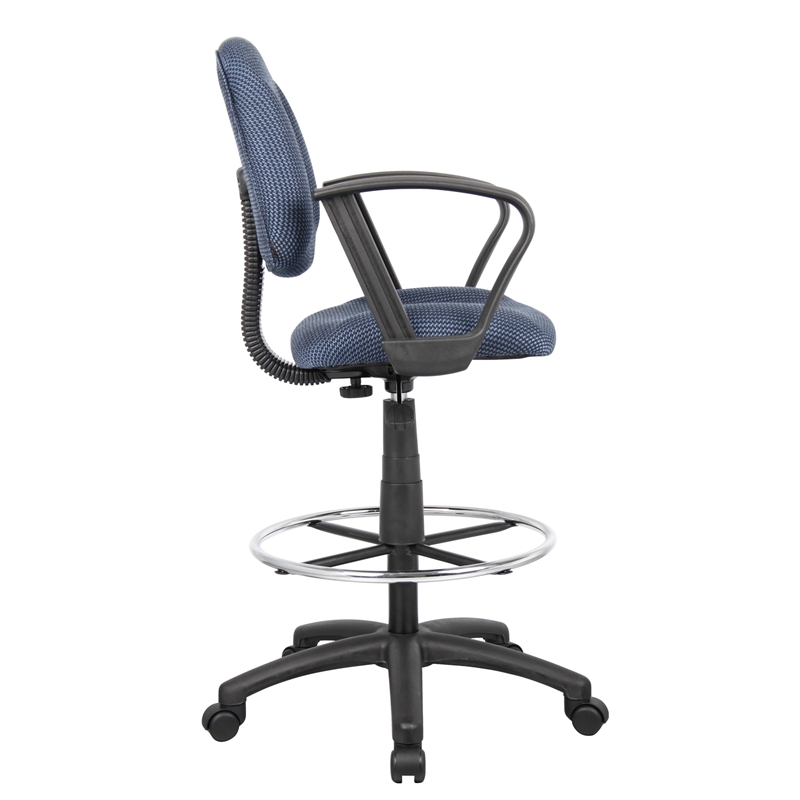 Scranton & Co Contoured Fabric Drafting Stool with Loop Arms in Blue