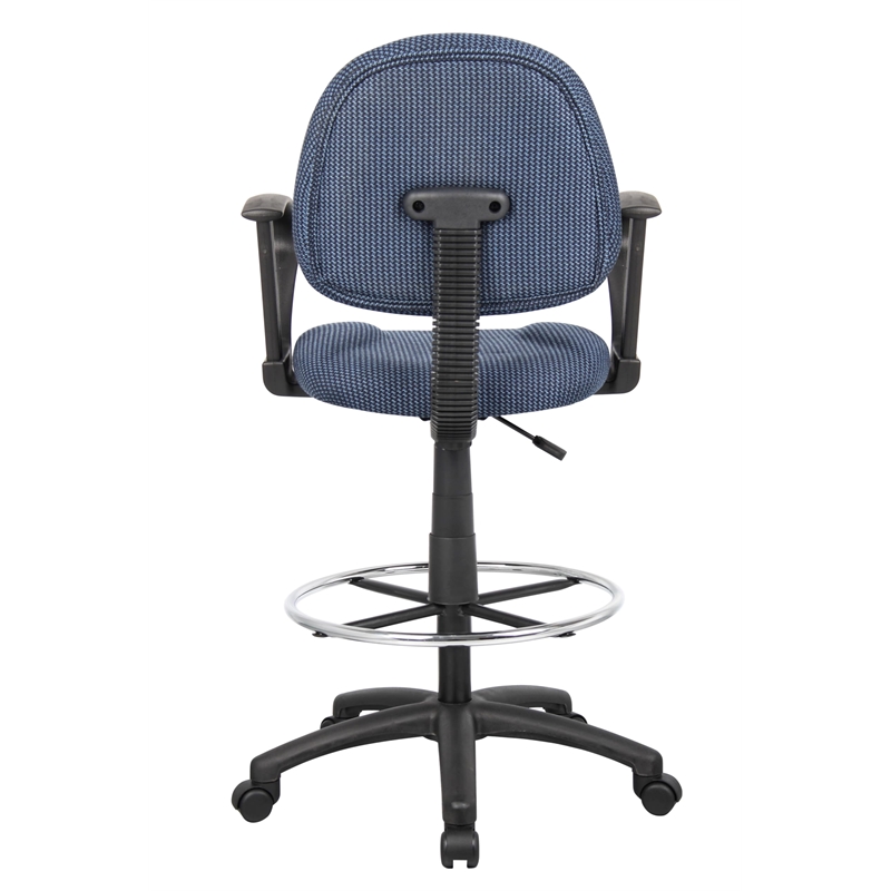 Scranton & Co Contoured Fabric Drafting Stool with Loop Arms in Blue