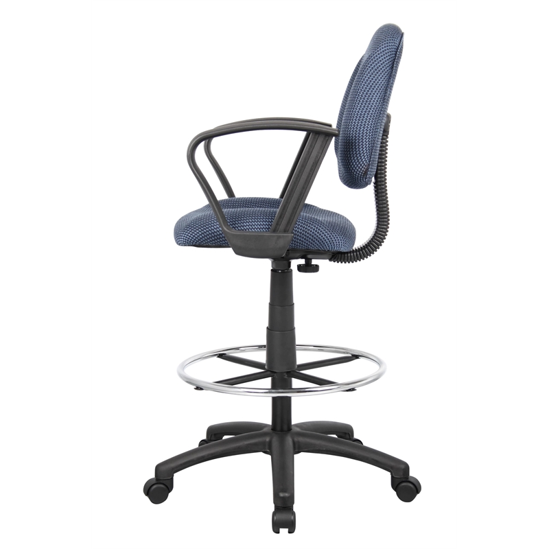 Scranton & Co Contoured Fabric Drafting Stool with Loop Arms in Blue