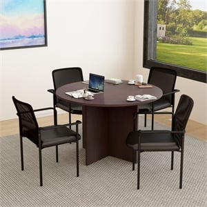 Scranton & Co 47&quotW Round Conference Table with 4 Stackable Chairs in Mocha