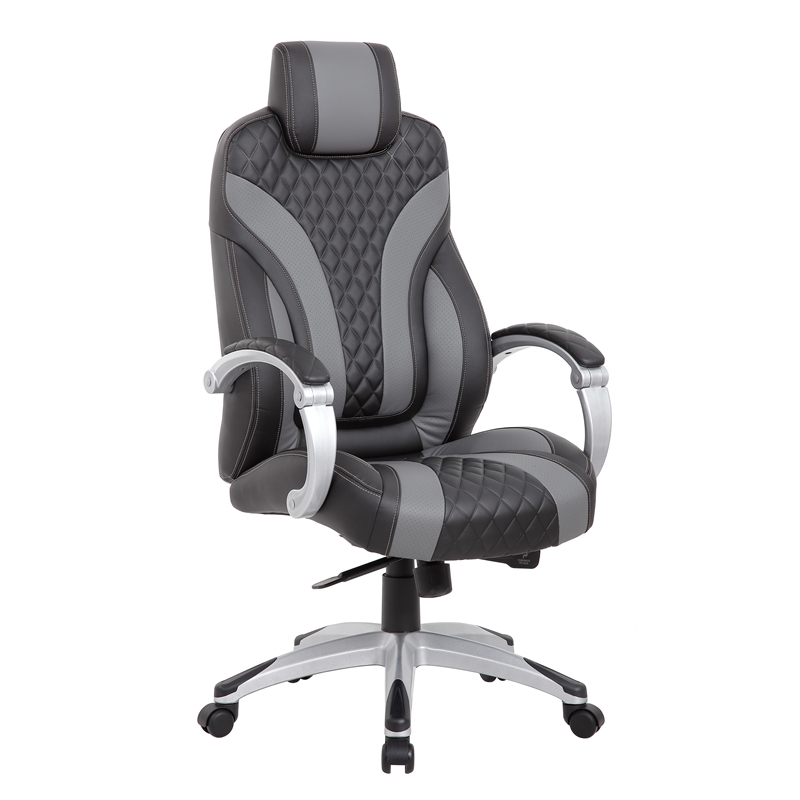 Scranton & Co Vinyl Executive Chair with Synchro-Tilt & Hinged Arms - Black/Gray