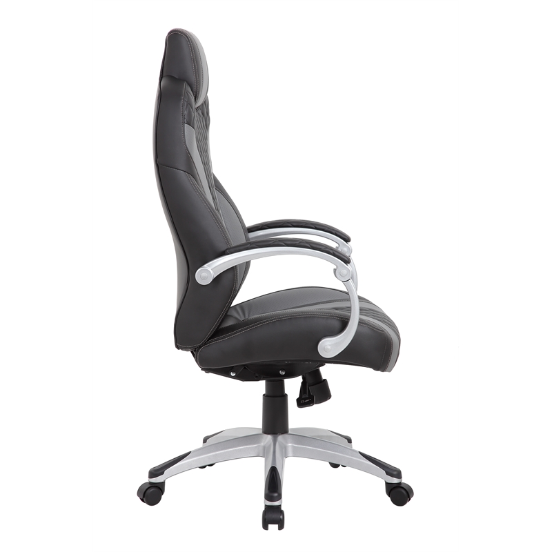 Scranton & Co Vinyl Executive Chair with Synchro-Tilt & Hinged Arms - Black/Gray