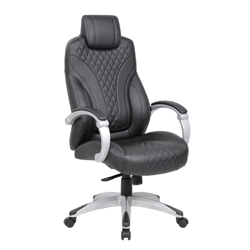 Scranton & Co Vinyl Executive Chair with Synchro-Tilt & Hinged Arms - Black/Gray