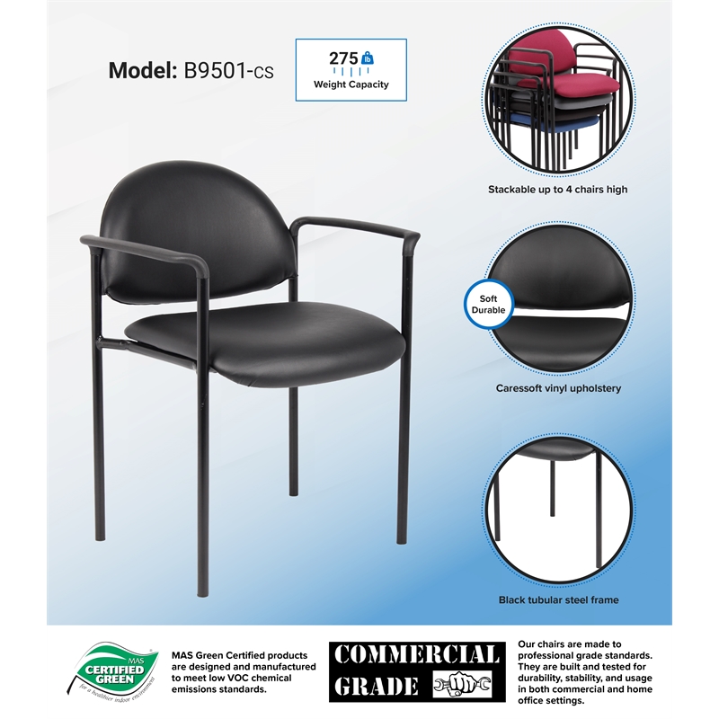 Scranton & Co Vinyl Stackable Guest Chair with Waterfall Seat in Black