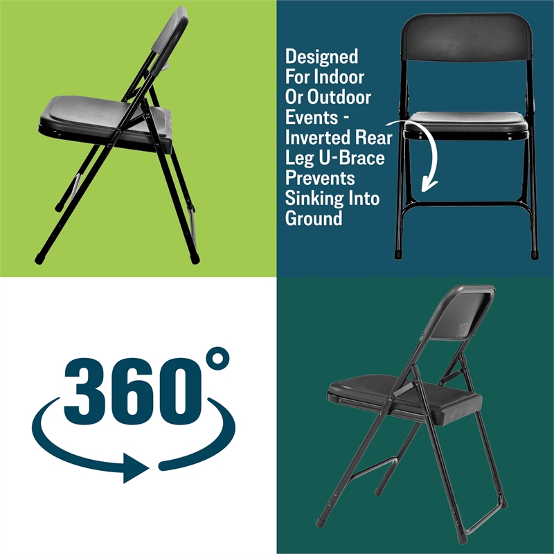 Scranton & Co Premium Plastic Folding Chairs in Black (Set of 4)