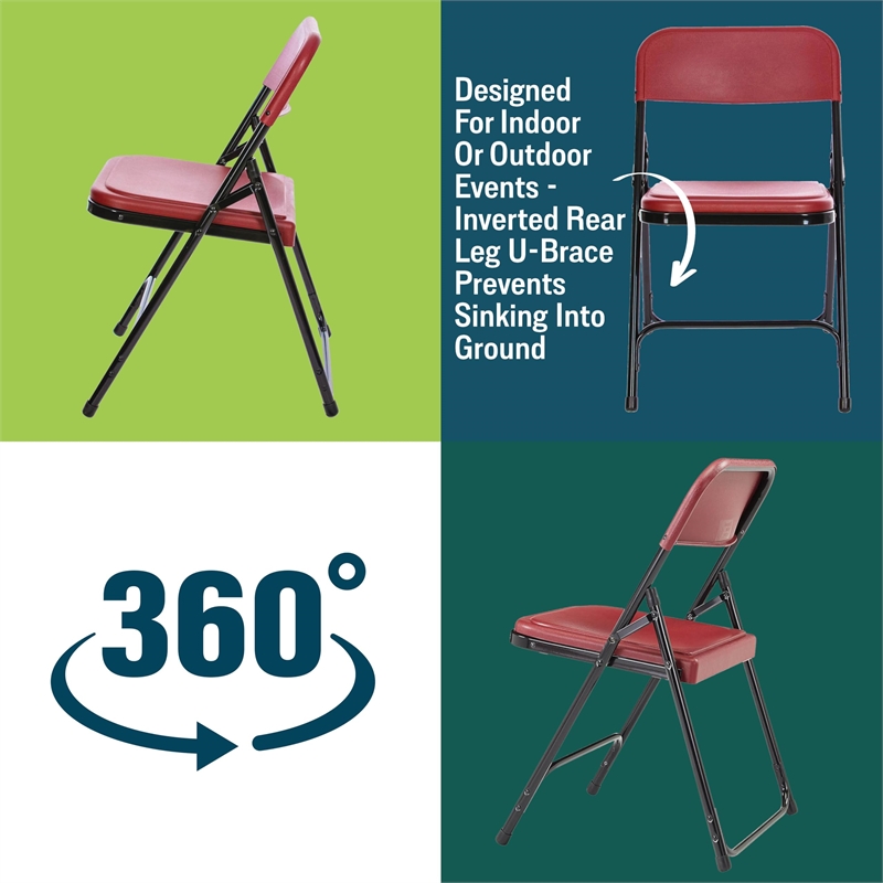 Scranton & Co Premium Plastic Folding Chairs in Burgundy Red (Set of 4)