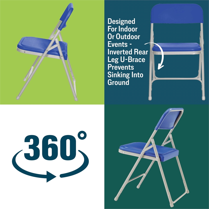Scranton & Co Premium Plastic Folding Chairs in Blue (Set of 4)