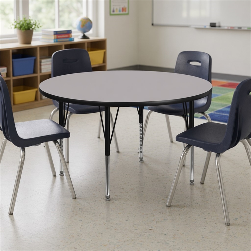 Scranton & Co Round Activity Table with Adjustable Steel Legs in Gray