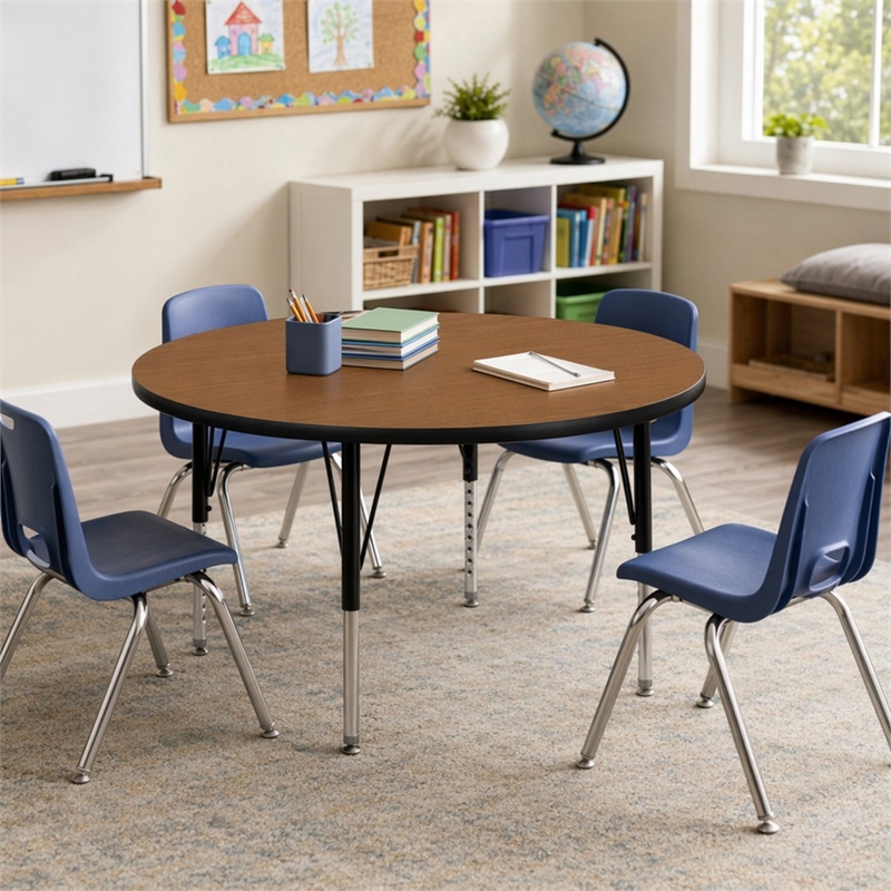 Scranton & Co Round Activity Table with Adjustable Steel Legs in Oak