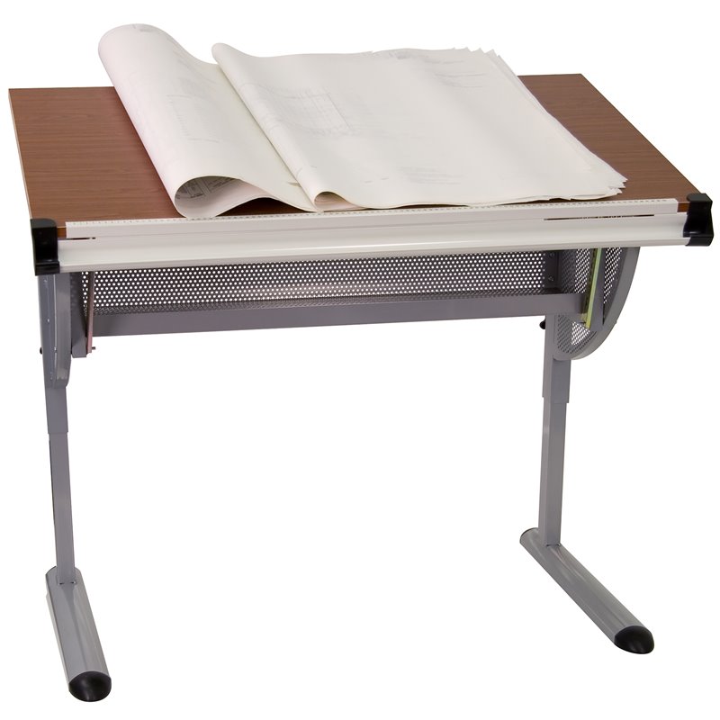 Scranton & Co Adjustable Drawing and Drafting Table in Pewter Frame