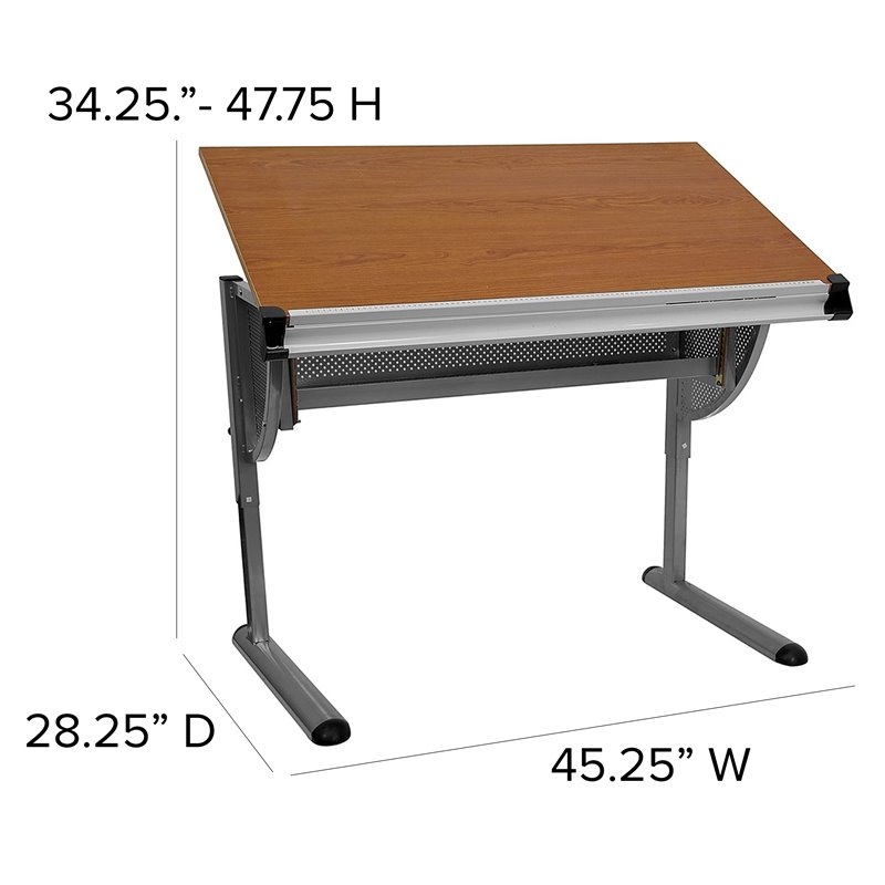 Scranton & Co Adjustable Drawing and Drafting Table in Pewter Frame