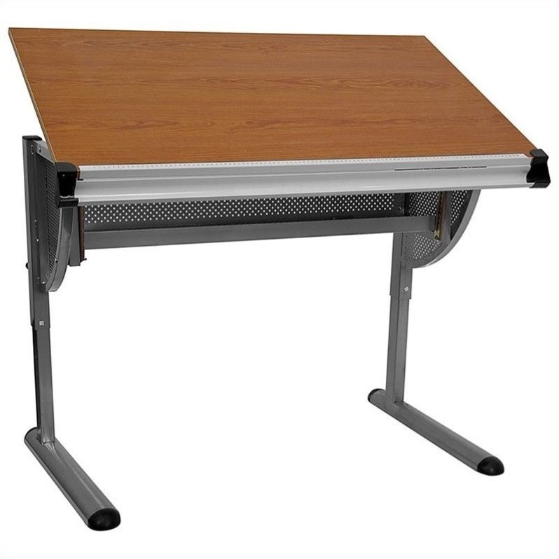 Scranton & Co Adjustable Drawing and Drafting Table in Pewter Frame