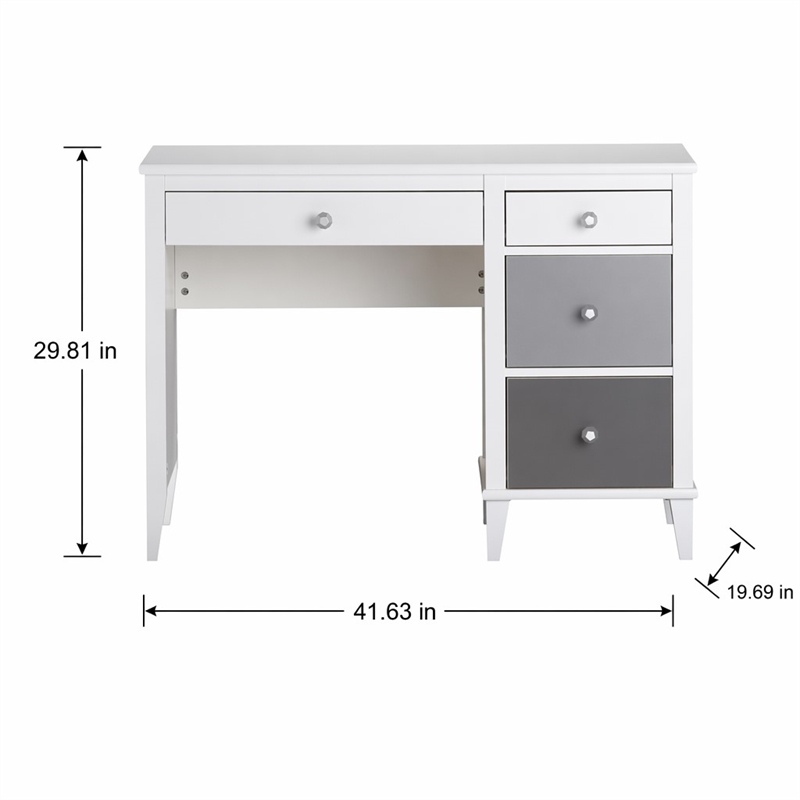 Scranton & Co Desk with Gray Ombre Drawers and White Exterior Finish