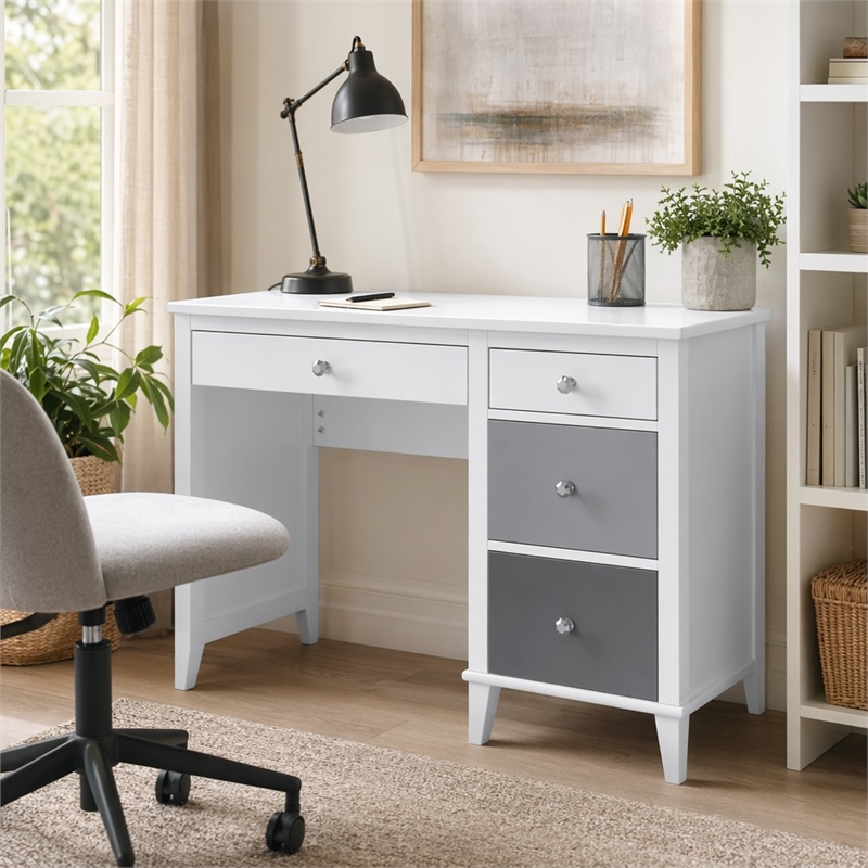 Scranton & Co Desk with Gray Ombre Drawers and White Exterior Finish