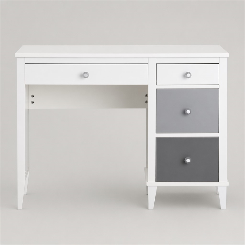 Scranton & Co Desk with Gray Ombre Drawers and White Exterior Finish