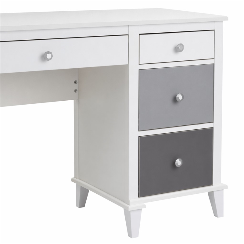 Scranton & Co Desk with Gray Ombre Drawers and White Exterior Finish