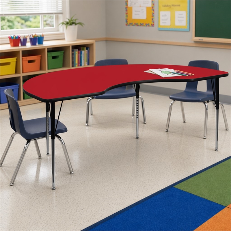 Scranton & Co Kidney Activity Table in Red with Adjustable Chrome Legs