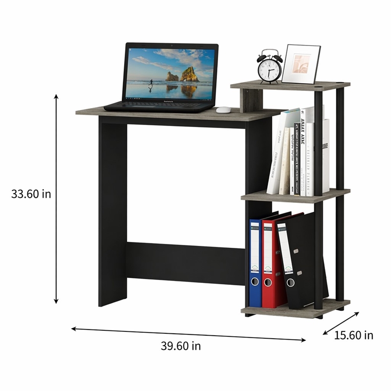Scranton & Co Wood Laptop Desk in Oak Gray/Black with 3 Shelves