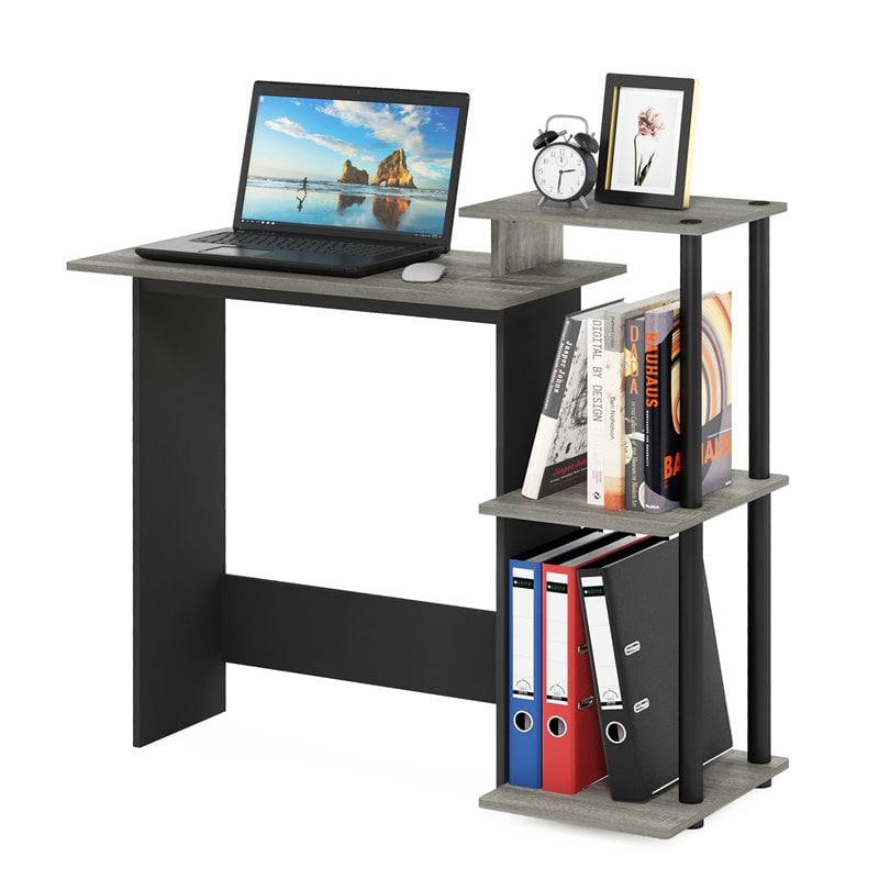 Scranton & Co Wood Laptop Desk in Oak Gray/Black with 3 Shelves