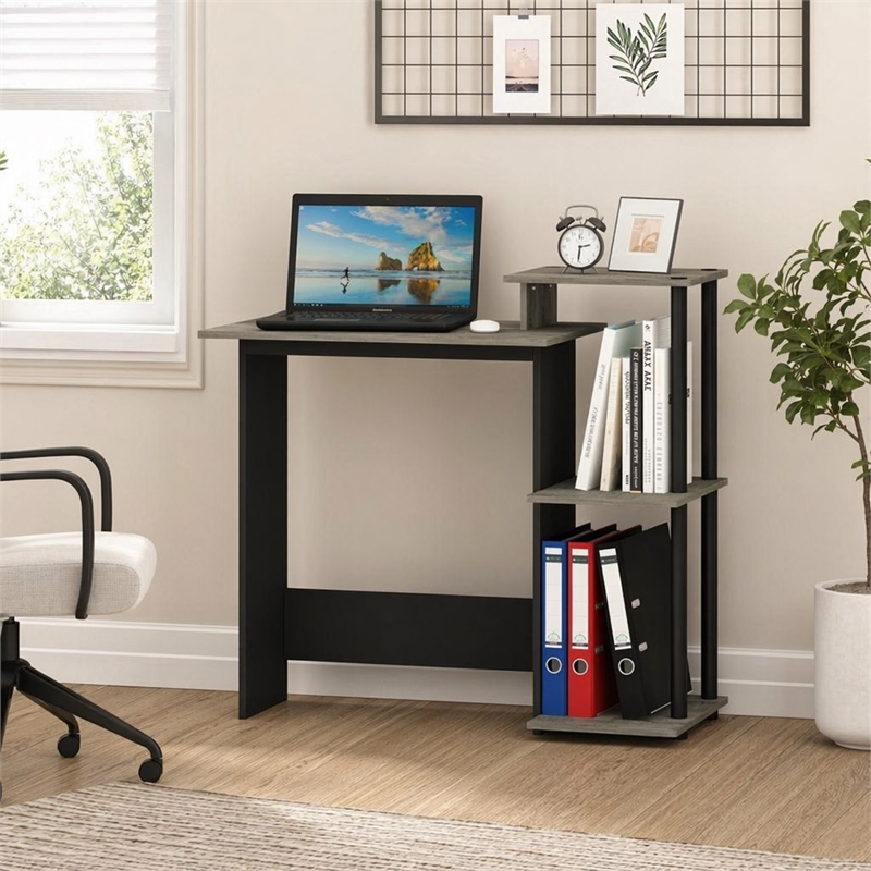 Scranton & Co Wood Laptop Desk in Oak Gray/Black with 3 Shelves