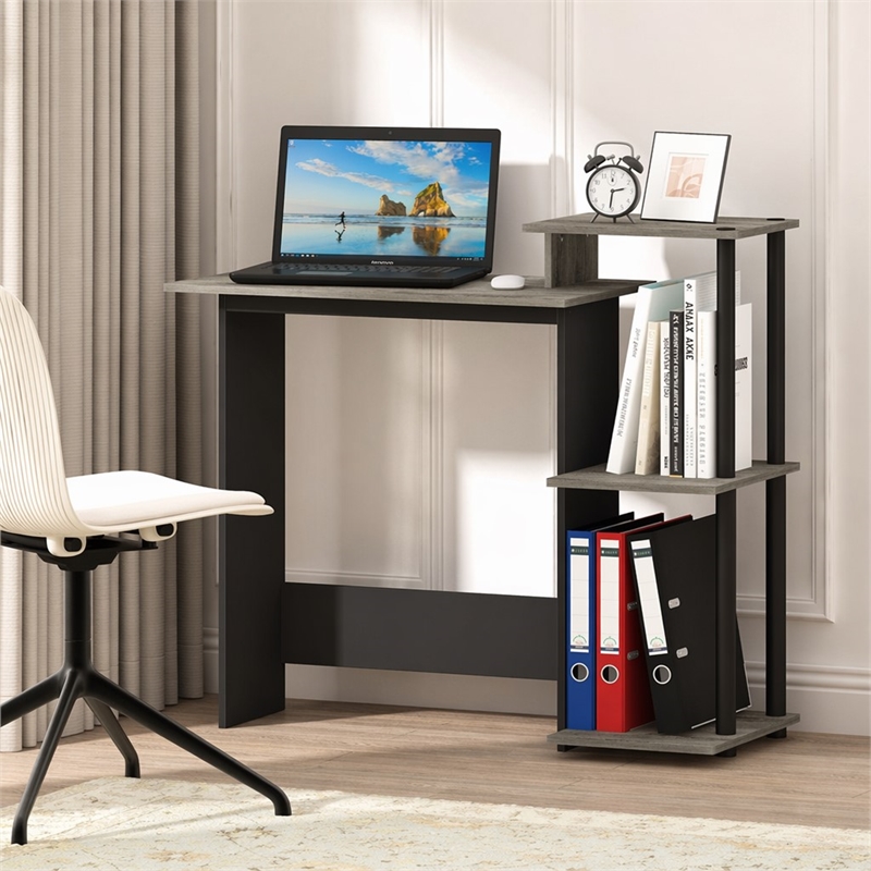 Scranton & Co Wood Laptop Desk in Oak Gray/Black with 3 Shelves