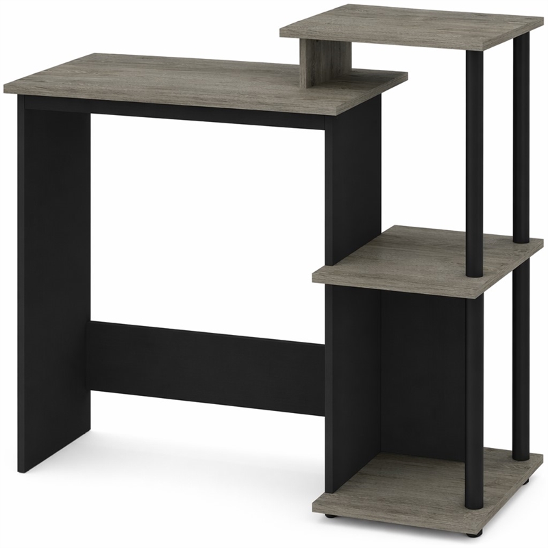 Scranton & Co Wood Laptop Desk in Oak Gray/Black with 3 Shelves