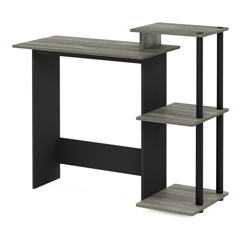 Scranton & Co Wood Laptop Desk in Oak Gray/Black with 3 Shelves