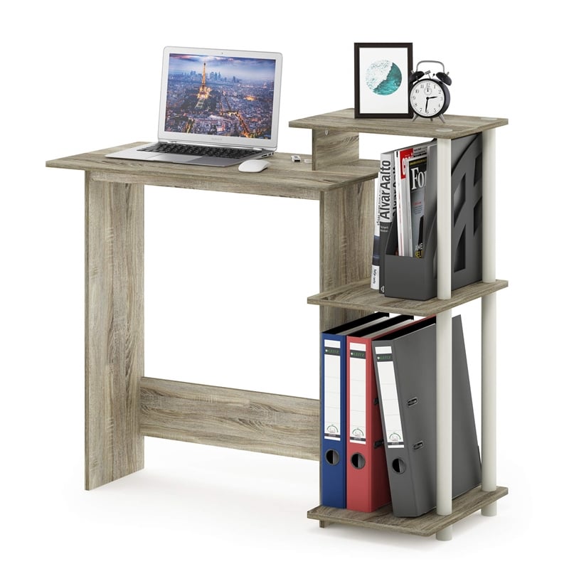 Scranton & Co Efficient Wood Laptop Desk with Shelves in Sonoma Oak/White