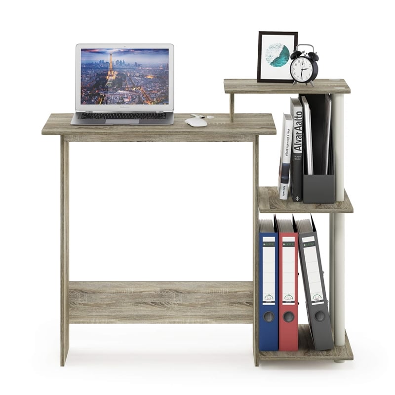Scranton & Co Efficient Wood Laptop Desk with Shelves in Sonoma Oak/White