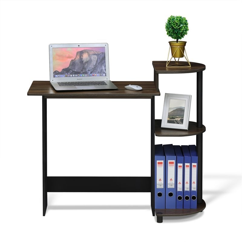 Scranton & Co Compact Computer Desk with Shelves in Columbia Walnut/Black