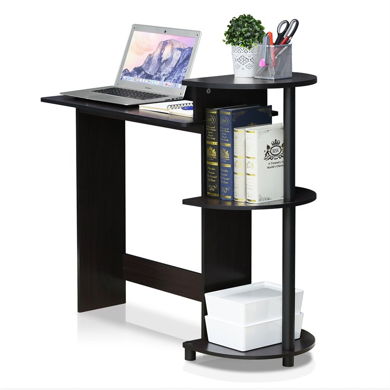 Scranton & Co Compact Computer Desk with Shelves in Dark Walnut